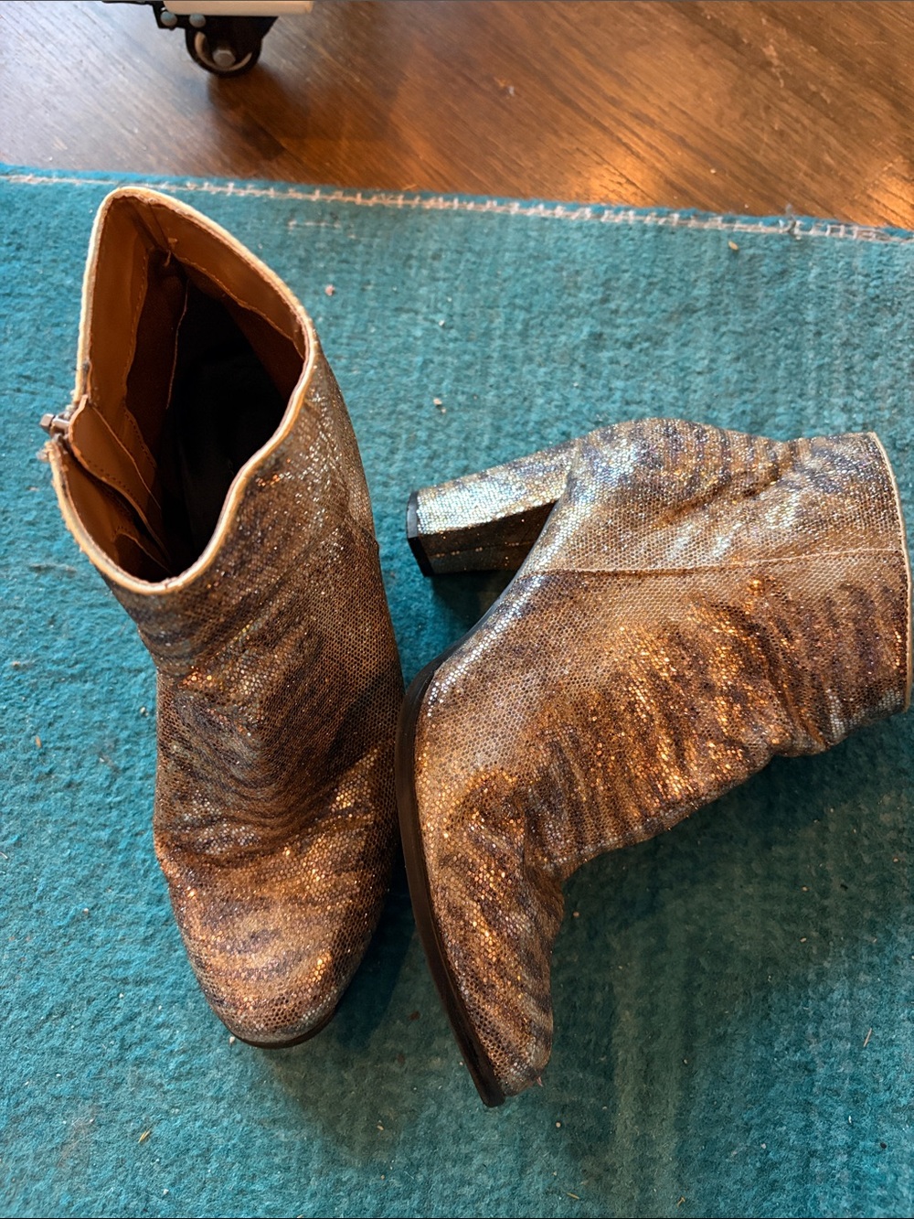 Impo Metallic Bronze Glitter Ankle Booties